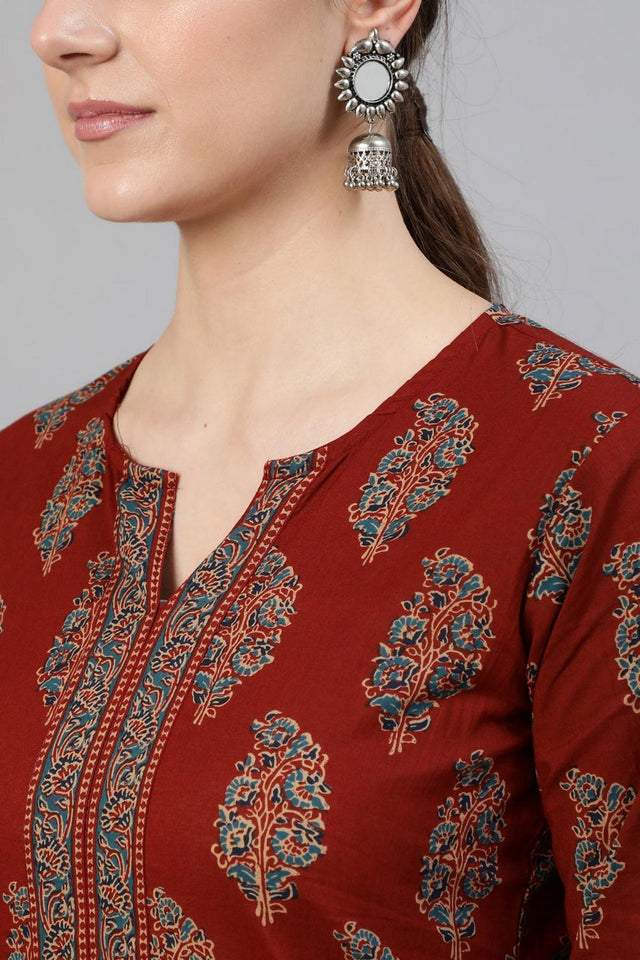 Maroon Printed Cotton Kurti (AM-BER3305)