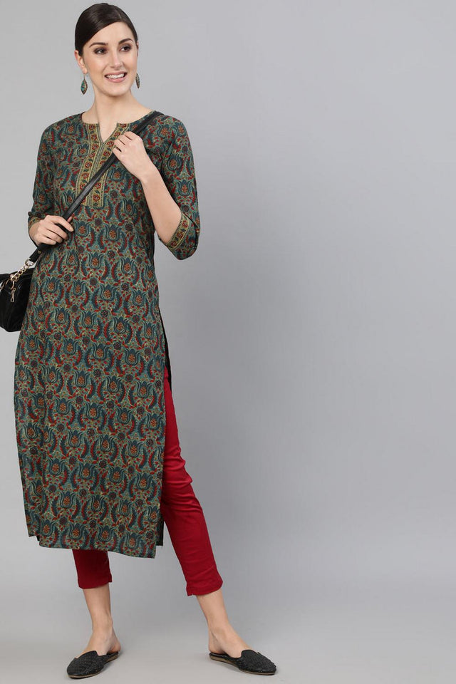 Blue Printed Cotton Kurti (AM-BER3319)