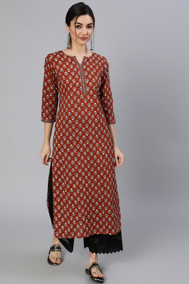 Maroon Floral Printed Cotton Kurti (AM-BER3350)