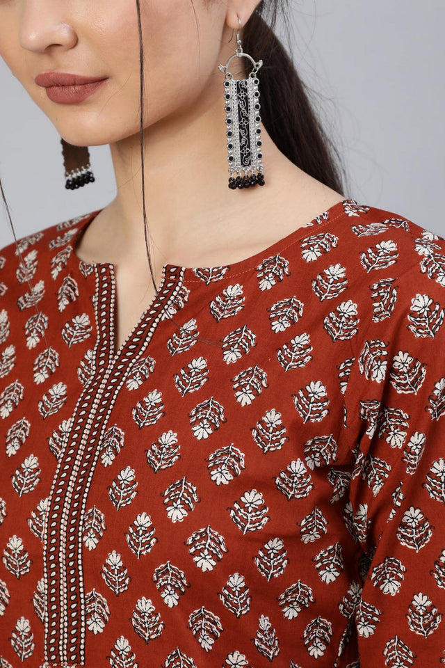 Maroon Floral Printed Cotton Kurti (AM-BER3350)