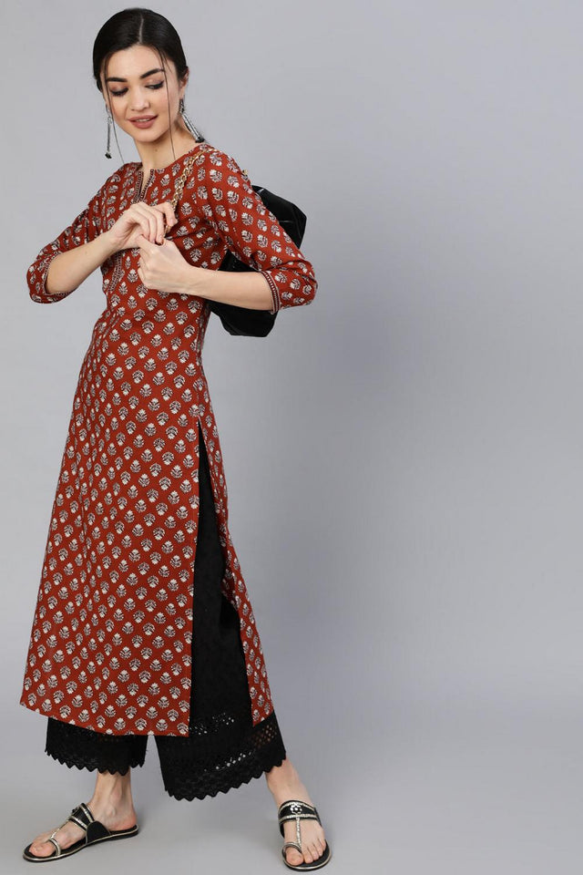 Maroon Floral Printed Cotton Kurti (AM-BER3350)