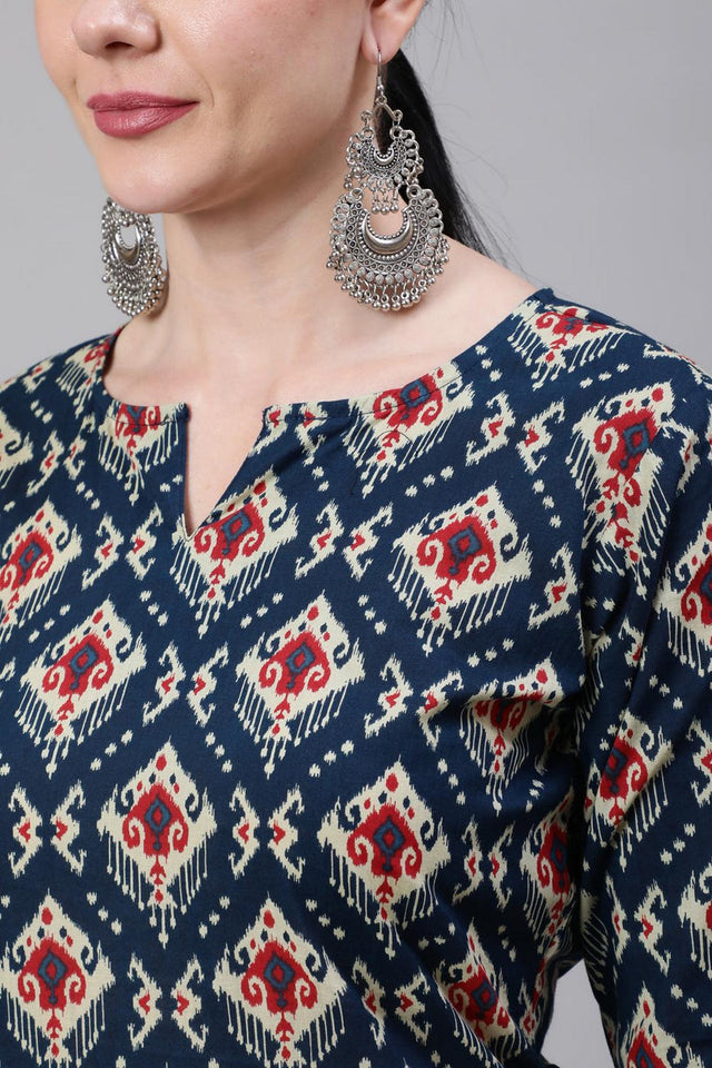 Blue Printed Cotton Kurti (AM-BER3581)
