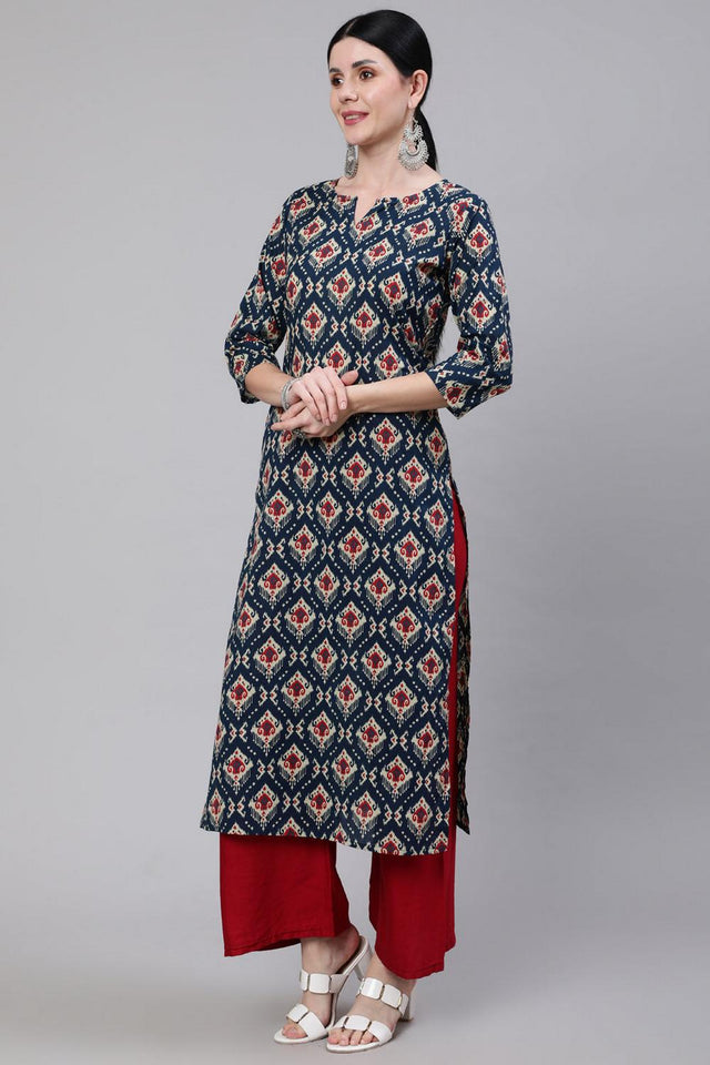 Blue Printed Cotton Kurti (AM-BER3581)