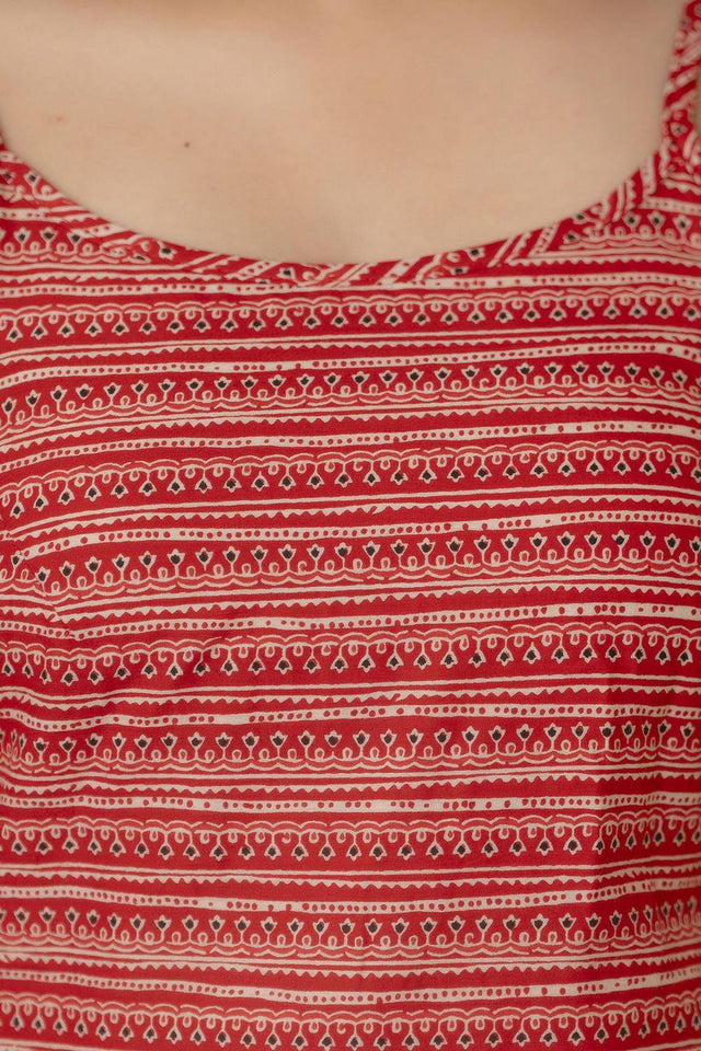 Red Printed Cotton Kurti (AM-BER3609)