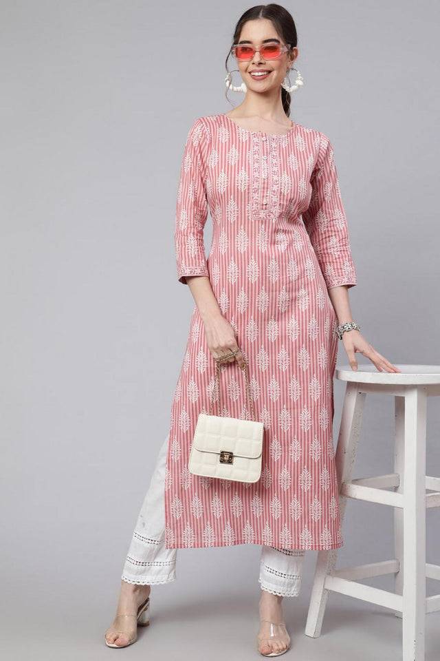 Pink Printed Cotton Kurti (AM-BER3630)