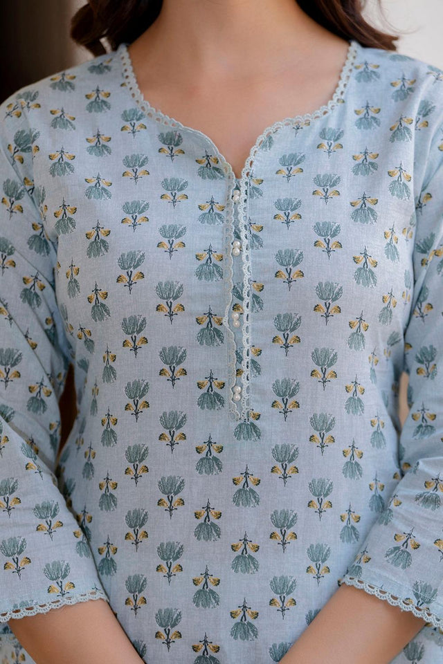 Green Printed Cotton Kurti (AM-BER3775)