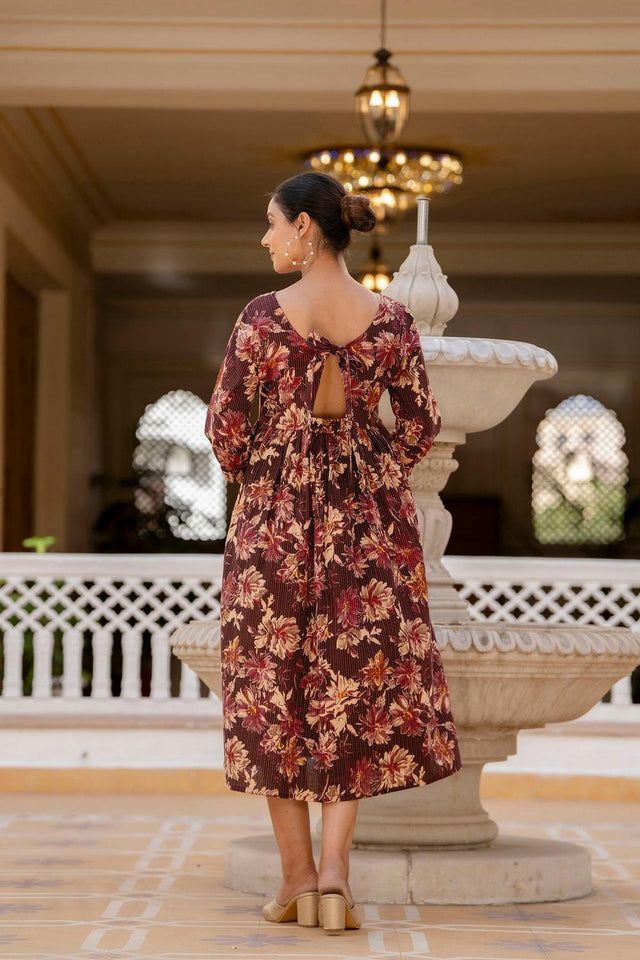 Maroon Floral Printed Cotton Dress (AM-BER3780)