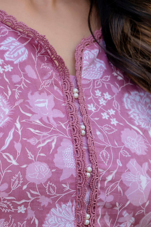Mauve Floral Printed Cotton Kurti (AM-BER3803)