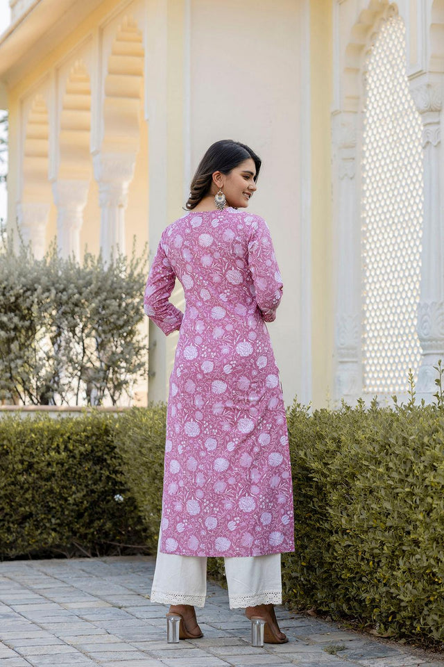 Mauve Floral Printed Cotton Kurti (AM-BER3803)