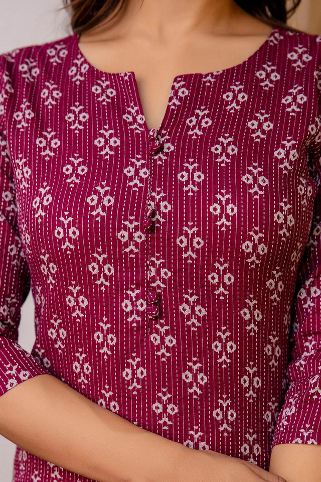 Maroon Printed Cotton Kurti (AM-BER3812)