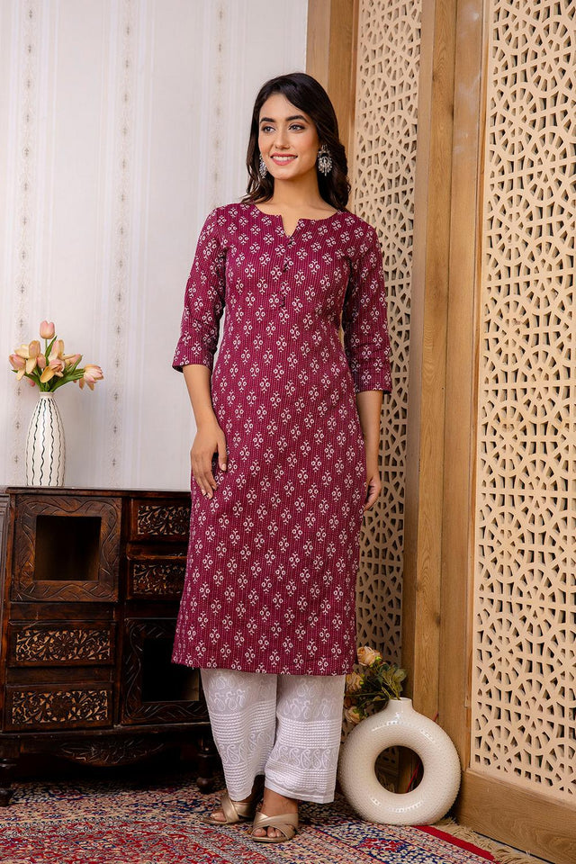 Maroon Printed Cotton Kurti (AM-BER3812)