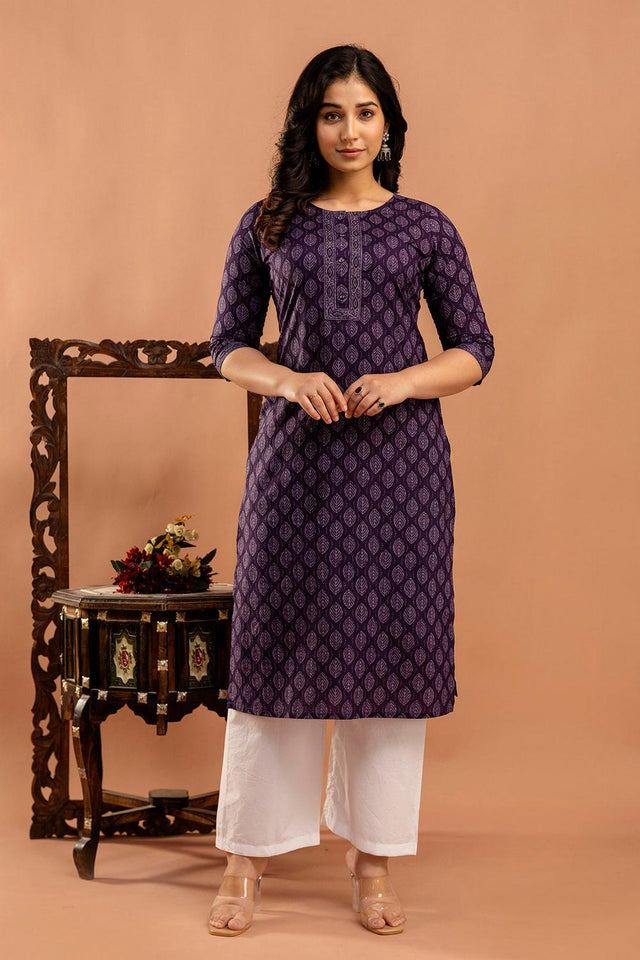 Violet Printed Cotton Kurti (AM-BER3820)
