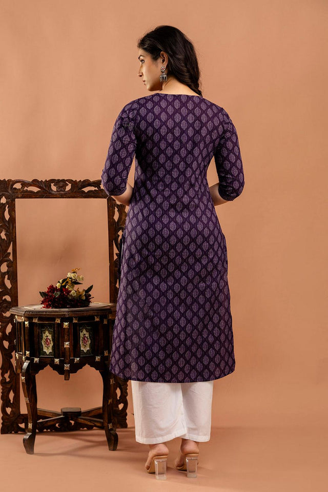 Violet Printed Cotton Kurti (AM-BER3820)