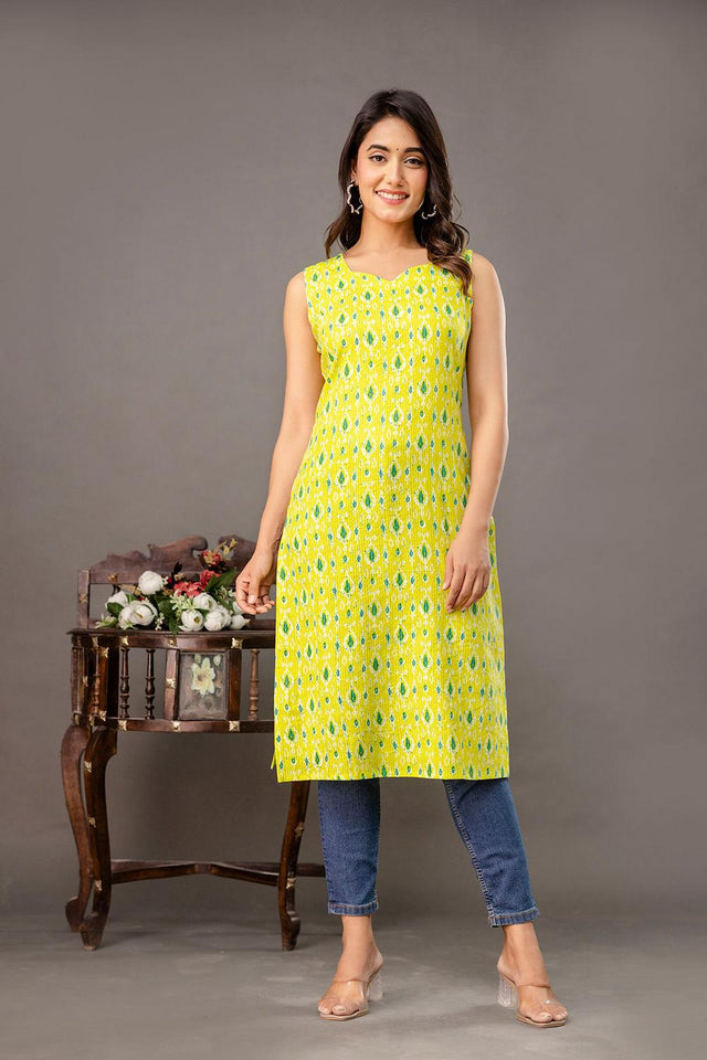 Green Floral Printed Cotton Kurti (AM-BER3832)