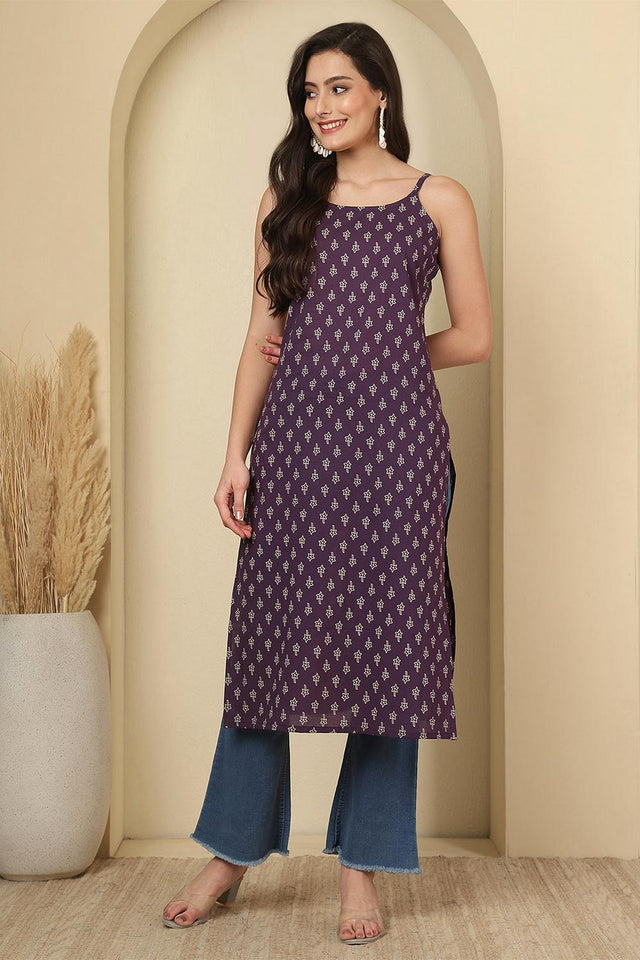 Violet Floral Printed Cotton Kurti (AM-BER3836)