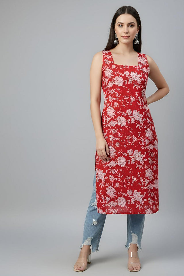 Red Printed Cotton Kurti (AM-BER3868)