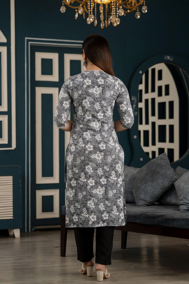 Grey Printed Cotton Kurti (AM-EXM0027)