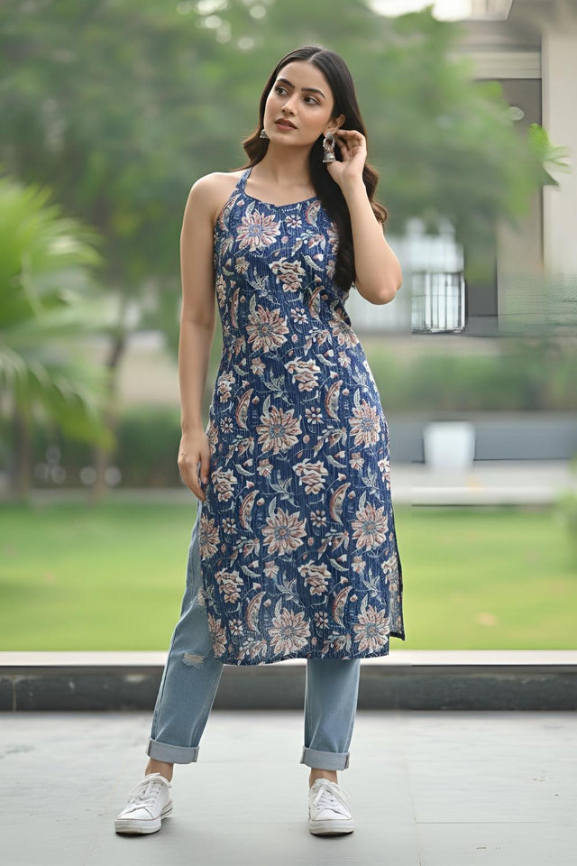 Blue Printed Cotton Kurti (AM-FBG0001)