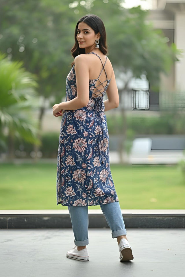 Blue Printed Cotton Kurti (AM-FBG0001)