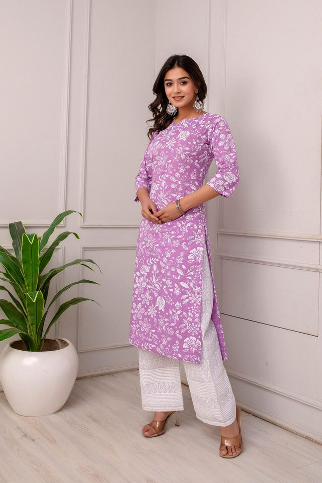 Lavender Printed Cotton Kurti (AM-HKS0001)