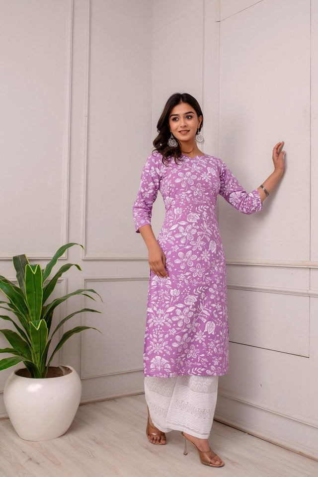 Lavender Printed Cotton Kurti (AM-HKS0001)