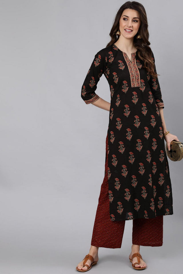 Black Printed Cotton Kurti (AM-HKS0260)