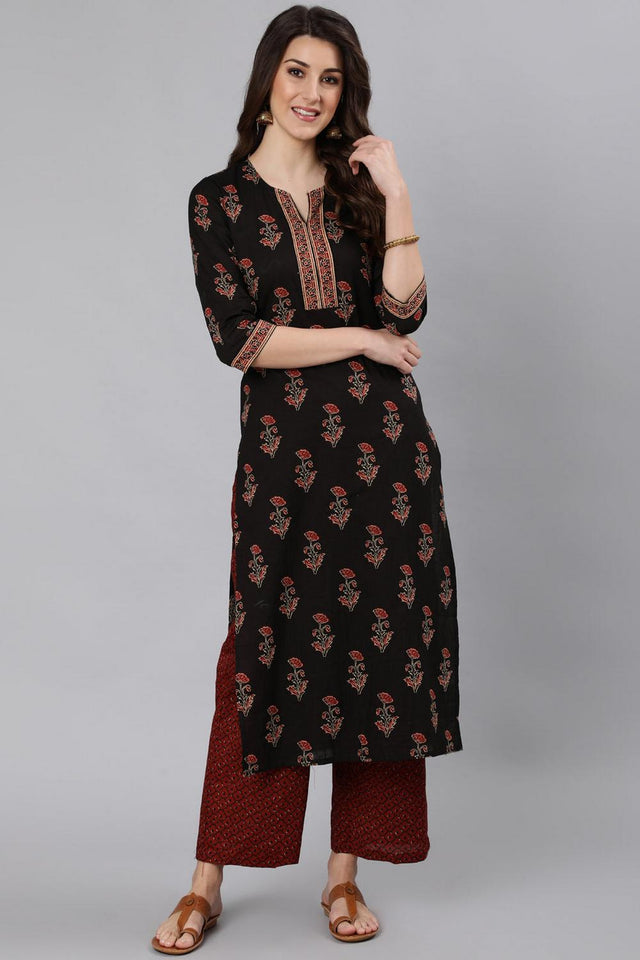 Black Printed Cotton Kurti (AM-HKS0260)
