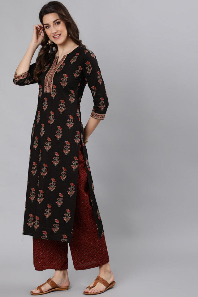 Black Printed Cotton Kurti (AM-HKS0260)