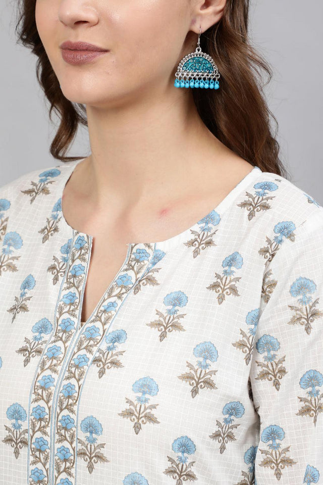 Off White Printed Cotton Tunic (AM-HKS0288)