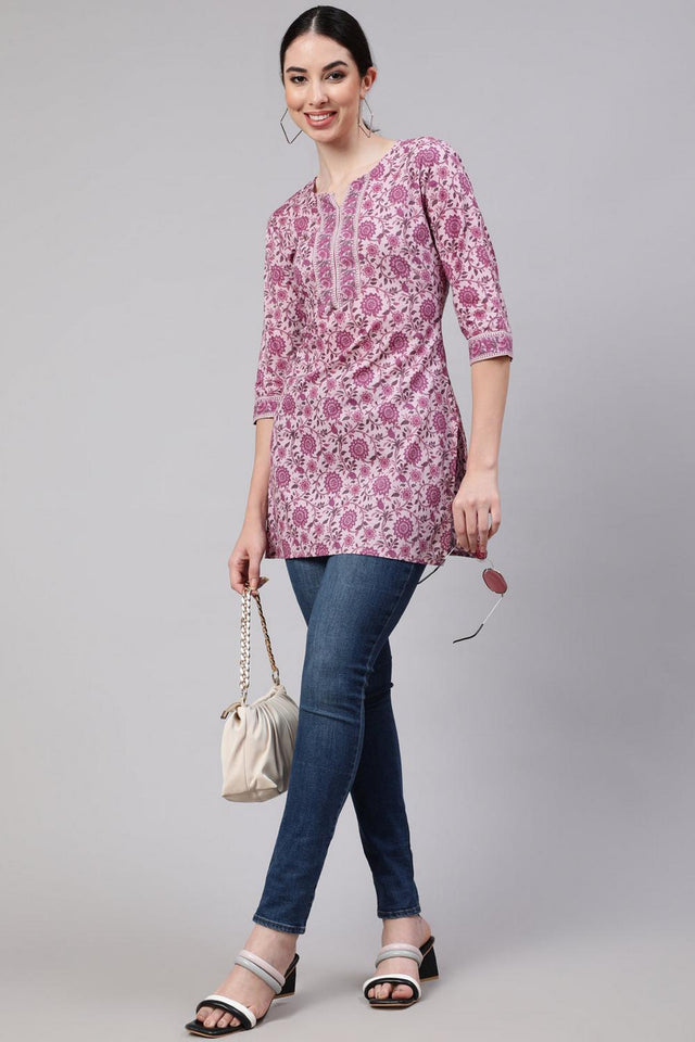Pink Printed Cotton Tunic (AM-HKS0659)