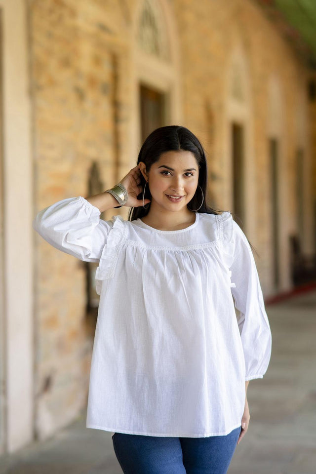 White Solid Cotton Top (AM-HKS0676)