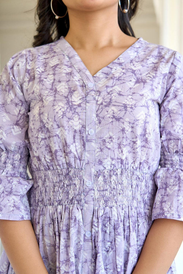 Violet Printed Cotton Dress (AM-HKS0695)