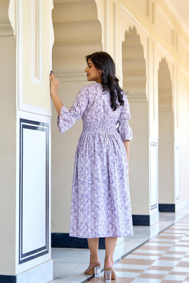 Violet Printed Cotton Dress (AM-HKS0695)