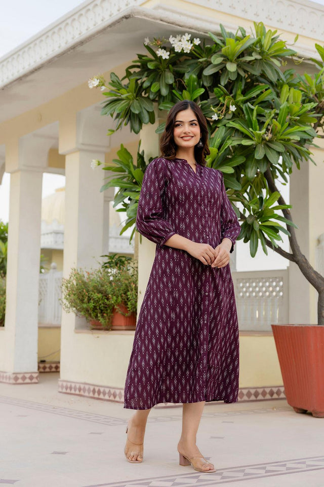Violet Printed Cotton Dress (AM-HKS0752)