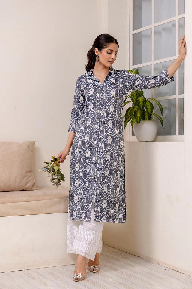 Grey Printed Cotton Kurti (AM-HKS0801)