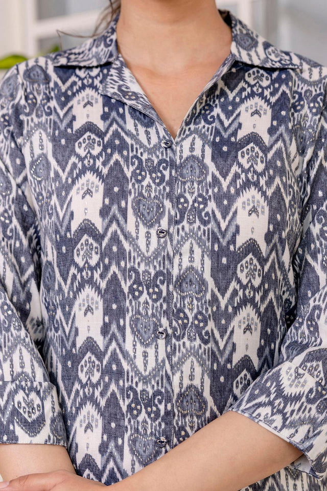 Grey Printed Cotton Kurti (AM-HKS0801)