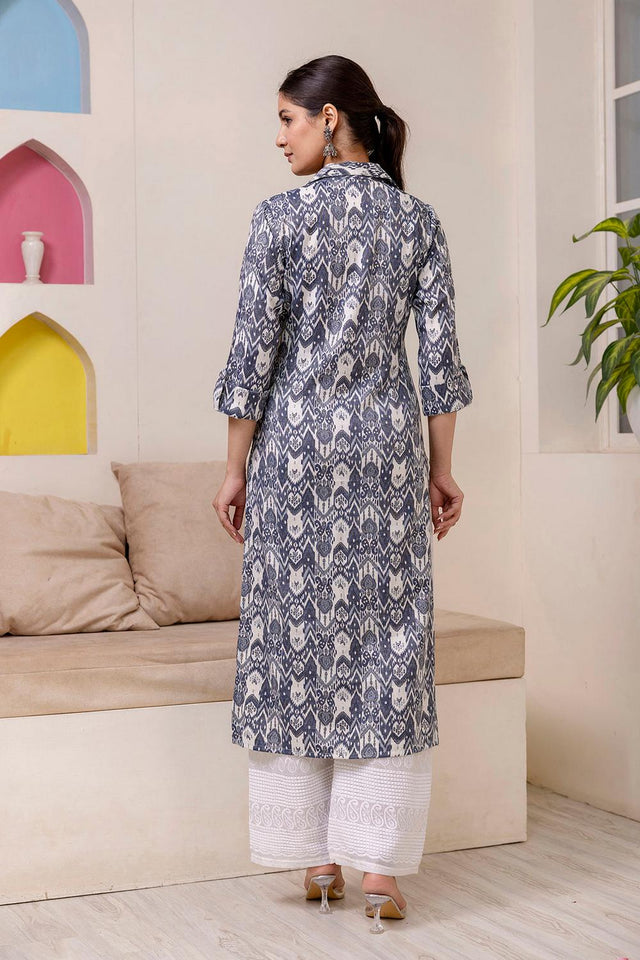 Grey Printed Cotton Kurti (AM-HKS0801)