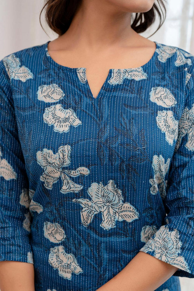 Blue Printed Cotton Kurti (AM-HKS0858)