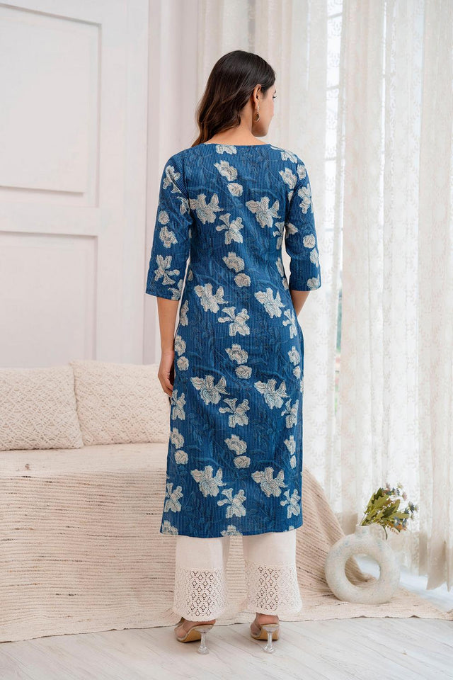 Blue Printed Cotton Kurti (AM-HKS0858)