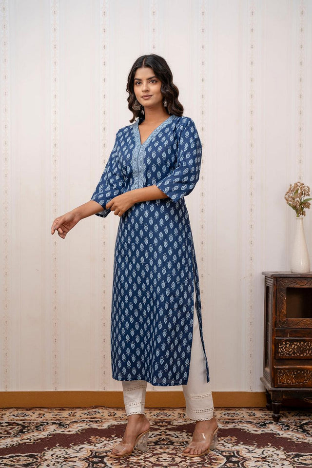 Blue Printed Cotton Kurti (AM-HKS0904)