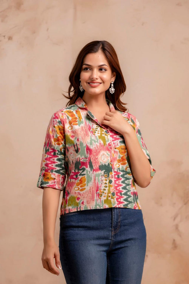 Multi Color Printed Cotton Tunic (AM-HKS0912)