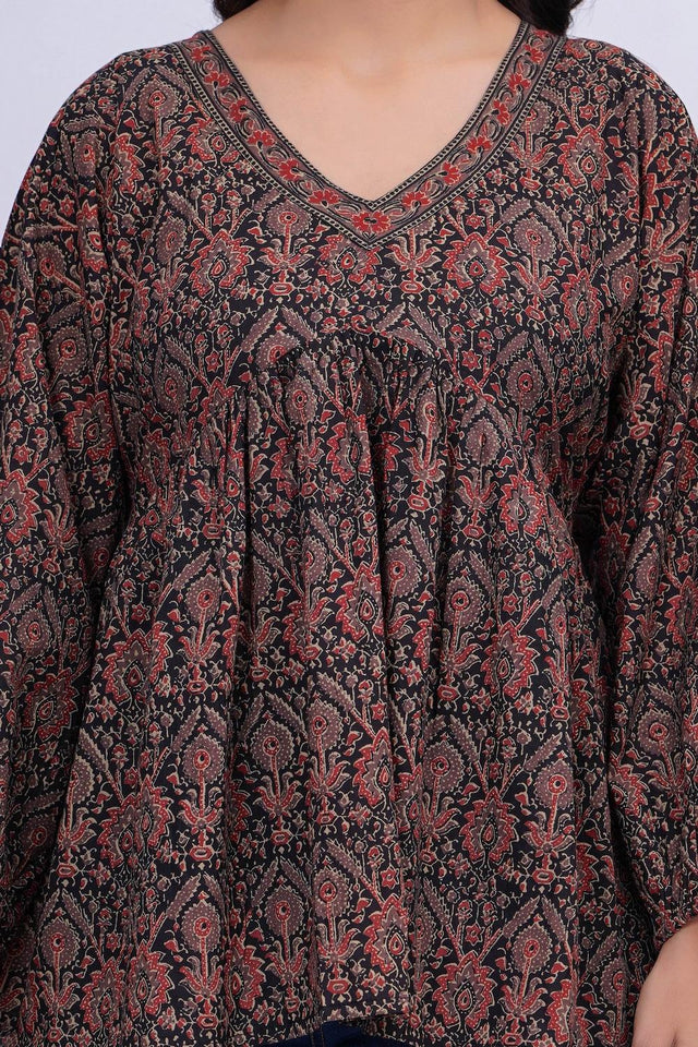 Black Printed Cotton Top (AM-HKS0950)