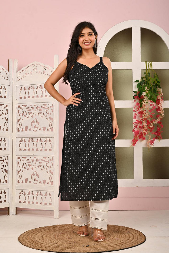 Black Printed Cotton Kurti (AM-HKS0964)