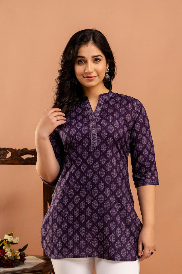Violet Printed Cotton Tunic (AM-HKS0970)