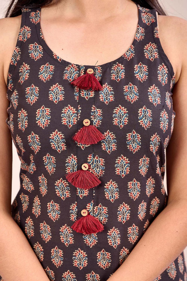 Black Printed Cotton Kurti (AM-HKS0974)