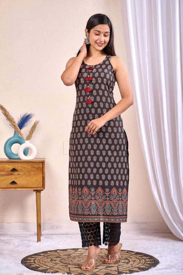 Black Printed Cotton Kurti (AM-HKS0974)