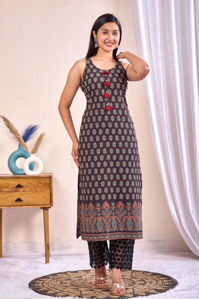 Black Printed Cotton Kurti (AM-HKS0974)