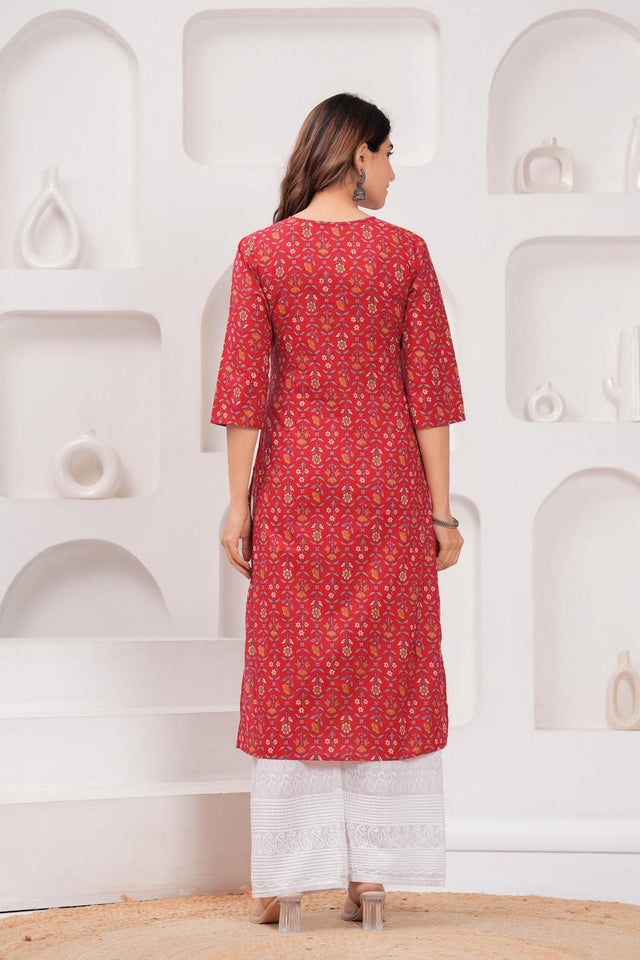 Red Printed Cotton Kurti (AM-HKS0981)