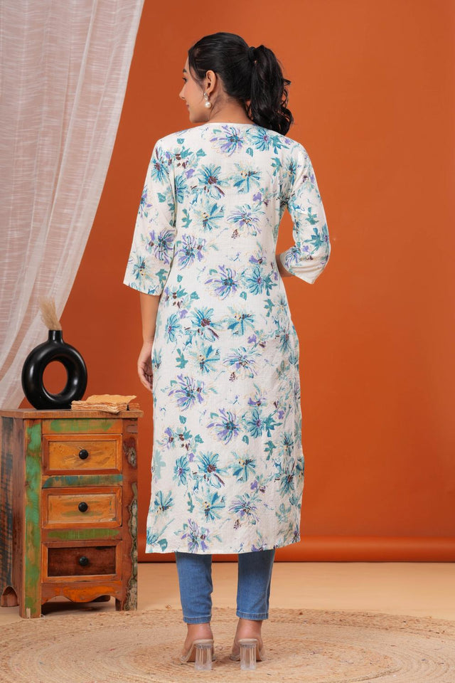 Off White Printed Cotton Kurti (AM-HKS0984)