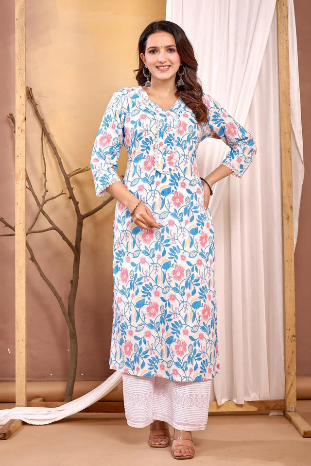 Off White Printed Cotton Kurti (AM-HKS0985)